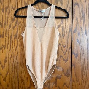 Zara Nude Ribbed Bodysuit Small NEW No Tags Mesh Inset